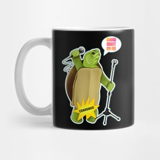 Turtle with microphone show must go on Mug